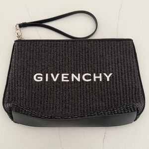 GIVENCHY Black Raffia Travel Pouch Wristlet Hand Bag